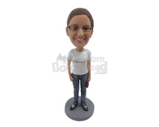 Custom Bobblehead Smart And Bold Girl With Bag In Hand - Leisure & Casual Casual Females Personalized Bobblehead & Cake Topper