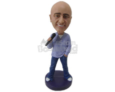 Custom Bobblehead Cool Man In Casuals With Rocking Attitude And Pic In Hand - Leisure & Casual Casual Males Personalized Bobblehead & Cake Topper