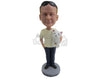 Custom Bobblehead Happy Guy With A Puppy - Leisure & Casual Casual Males Personalized Bobblehead & Cake Topper