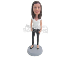 Custom Bobblehead Sexy Girl In Trendy Top Striking In A Confident Pose - Leisure & Casual Casual Females Personalized Bobblehead & Cake Topper