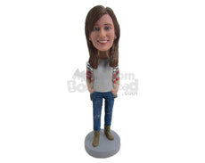 Custom Bobblehead Stylish Beautiful Girl In Boots And Hands In Her Pocket - Leisure & Casual Casual Females Personalized Bobblehead & Cake Topper