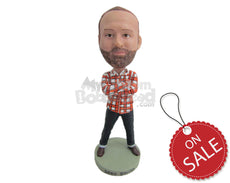 Custom Bobblehead Handsome Dude In Power Position With Trendy Shirt - Leisure & Casual Casual Males Personalized Bobblehead & Cake Topper