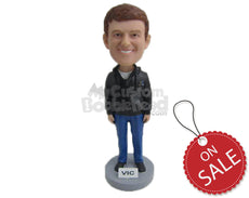 Custom Bobblehead Elegant Smiling Boy In Stylish Jacket - Leisure & Casual Casual Males Personalized Bobblehead & Cake Topper