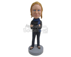 Custom Bobblehead Strong Confident Woman With Folded Arms - Leisure & Casual Casual Females Personalized Bobblehead & Cake Topper