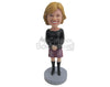 Custom Bobblehead Beautiful Lady In Skirt With Hands Clenched - Leisure & Casual Casual Females Personalized Bobblehead & Cake Topper