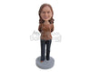 Custom Bobblehead Happy Cute Girl With Hands Clenched - Leisure & Casual Casual Females Personalized Bobblehead & Cake Topper