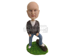 Custom Bobblehead Tall Man Wearing A Sweatshirt And Jeans With Sneakers - Leisure & Casual Casual Males Personalized Bobblehead & Cake Topper