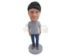 Custom Bobblehead Handsome Pal Wearing Casual T-Shirt And Blue Jeans - Leisure & Casual Casual Males Personalized Bobblehead & Cake Topper