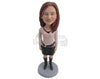 Custom Bobblehead Gorgeous Gal Standing Straight Wearing A Long Sleeve Blouse And Short Skirt With Long Boots - Leisure & Casual Casual Females Personalized Bobblehead & Cake Topper