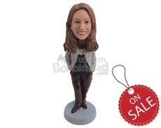 Custom Bobblehead Lady Wearing A Jacket Over Her Top With Silky Pants And Shoes - Leisure & Casual Casual Females Personalized Bobblehead & Cake Topper