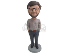 Custom Bobblehead Office Dude Wearing A Long-Sleeved Shirt With Front-Flat Pants And Shoes - Leisure & Casual Casual Males Personalized Bobblehead & Cake Topper