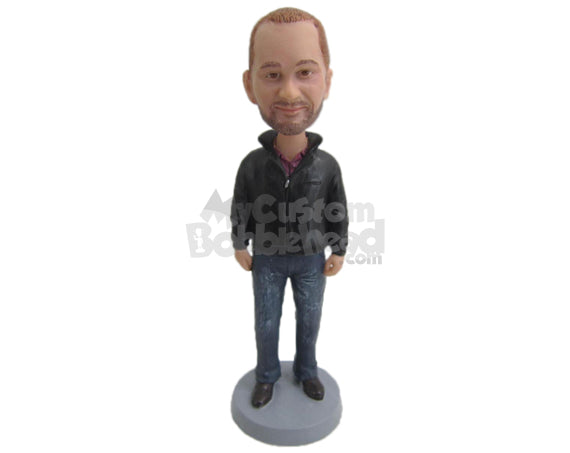 Custom Bobblehead Fashionable Man Looking Ready Wearing A Jacket And Jeans With His Casual Shoes - Leisure & Casual Casual Males Personalized Bobblehead & Cake Topper