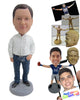 Custom Bobblehead Trendy Man Giving A Real Look Wearing A Long-Sleeved Shirt And Jeans With Belt And Casual Shoes On - Leisure & Casual Casual Males Personalized Bobblehead & Cake Topper