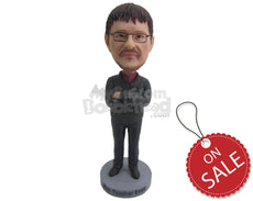 Custom Bobblehead Smart Man Wearing Long-Sleeved Shirt With Casual Pants And Shoes On - Leisure & Casual Casual Males Personalized Bobblehead & Cake Topper