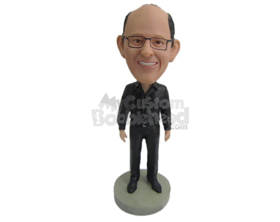Custom Bobblehead Handsome Dude Looks Happy Wearing Long-Sleeved Shirt And Casual Pant With Shoes - Leisure & Casual Casual Males Personalized Bobblehead & Cake Topper