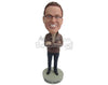 Custom Bobblehead Handsome Looking Man Wearing A Leather Jacket And Front-Flat Pant With Casual Shoes - Leisure & Casual Casual Males Personalized Bobblehead & Cake Topper