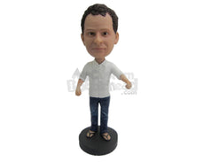 Custom Bobblehead Sporty Man Wearing A Rolled Up Sleeved Shirt With Casual Pants And Sandals - Leisure & Casual Casual Males Personalized Bobblehead & Cake Topper