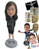 Custom Bobblehead Fashionable Lady Wearing Beautiful Dress And High Heels With Both Hands In The Pockets - Leisure & Casual Casual Females Personalized Bobblehead & Cake Topper