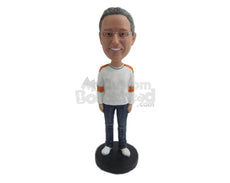 Custom Bobblehead Casual Male Wearing A Long-Sleeved T-Shirt And Blue Jeans With Trendy Sneakers - Leisure & Casual Casual Males Personalized Bobblehead & Cake Topper
