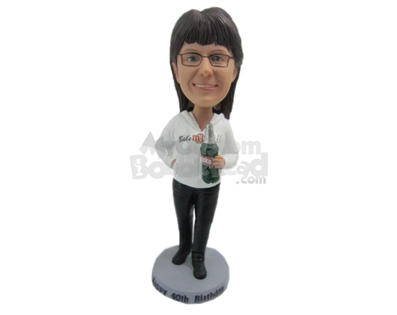Custom Bobblehead Lady Wearing A Sweatshirt With Casual Pants And Fashionable Footwear - Leisure & Casual Casual Females Personalized Bobblehead & Cake Topper