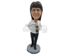 Custom Bobblehead Lady Wearing A Sweatshirt With Casual Pants And Fashionable Footwear - Leisure & Casual Casual Females Personalized Bobblehead & Cake Topper