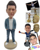 Custom Bobblehead Handsome Guy Wearing A Jacket, Jeans And Sneakers Posing With Both Hands In The Pockets - Leisure & Casual Casual Males Personalized Bobblehead & Cake Topper