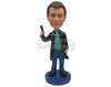 Custom Bobblehead Good Looking Handsome Man In Long Jacket With A Gun In Hand - Leisure & Casual Casual Males Personalized Bobblehead & Cake Topper