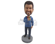 Custom Bobblehead Handsome Dude Wearing A Sweatshirt And Jeans With Casual Shoes On - Leisure & Casual Casual Males Personalized Bobblehead & Cake Topper