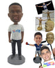 Custom Bobblehead Guy Wearing A T-Shirt And Jeans With Boots Looking Handsome - Leisure & Casual Casual Males Personalized Bobblehead & Cake Topper