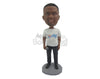 Custom Bobblehead Guy Wearing A T-Shirt And Jeans With Boots Looking Handsome - Leisure & Casual Casual Males Personalized Bobblehead & Cake Topper