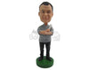 Custom Bobblehead Good Looking Man With Fashionable T-Shirt With Front-Flat Pants And Casual Shoes - Leisure & Casual Casual Males Personalized Bobblehead & Cake Topper