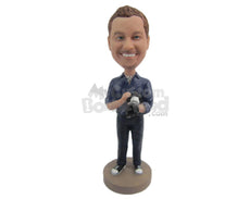 Custom Bobblehead Dude Wearing A Rolled Up Sleeved Shirt, Casual Pant And Classy Shoes - Leisure & Casual Casual Males Personalized Bobblehead & Cake Topper