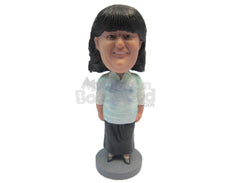 Custom Bobblehead Lady Wearing A Long-Sleeved Top And Long Skirt With Pencil Shoes - Leisure & Casual Casual Females Personalized Bobblehead & Cake Topper