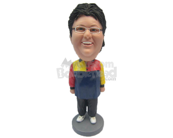 Custom Bobblehead Lady Wearing A T-Shirt And Pajama With Sneakers - Leisure & Casual Casual Females Personalized Bobblehead & Cake Topper