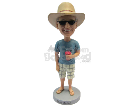 Custom Bobblehead Male Wearing A T-Shirt And Shorts With Sandals - Leisure & Casual Casual Males Personalized Bobblehead & Cake Topper
