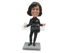 Custom Bobblehead Beautiful Female Wearing A Jacket And Front-Flap Pants With Trendy Shoes Looks Ready For The Office - Leisure & Casual Casual Females Personalized Bobblehead & Cake Topper