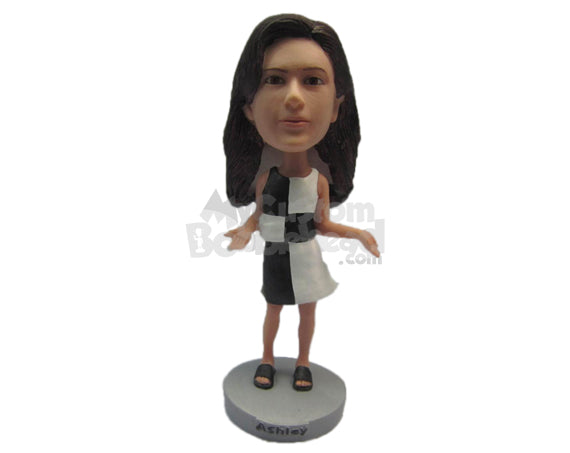 Custom Bobblehead Beautiful Gal Wearing A Top And Short Skirt With Slippers Looks Fit - Leisure & Casual Casual Females Personalized Bobblehead & Cake Topper