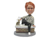 Custom Bobblehead Beautiful Girl Comfortably Seated Wearing A Sweater And Pants - Leisure & Casual Casual Females Personalized Bobblehead & Cake Topper