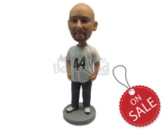 Custom Bobblehead Sports Guy Wearing A T-Shirt And Jeans With Sneakers - Leisure & Casual Casual Males Personalized Bobblehead & Cake Topper
