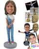 Custom Bobblehead Cute Beautiful Girl In A Stylish Pose With Hands Clenched In Front And A Wrist Band - Leisure & Casual Casual Females Personalized Bobblehead & Cake Topper
