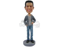 Custom Bobblehead Smart Male In Hoodie With One Hand In Pocket - Leisure & Casual Casual Males Personalized Bobblehead & Cake Topper