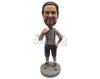 Custom Bobblehead Guy Wearing A Suspenders And Boots With One Hand In His Pocket - Leisure & Casual Casual Males Personalized Bobblehead & Cake Topper
