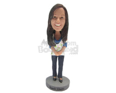 Custom Bobblehead Gorgeous Girl Wearing A Top And Jeans With Pencil Shoes - Leisure & Casual Casual Females Personalized Bobblehead & Cake Topper
