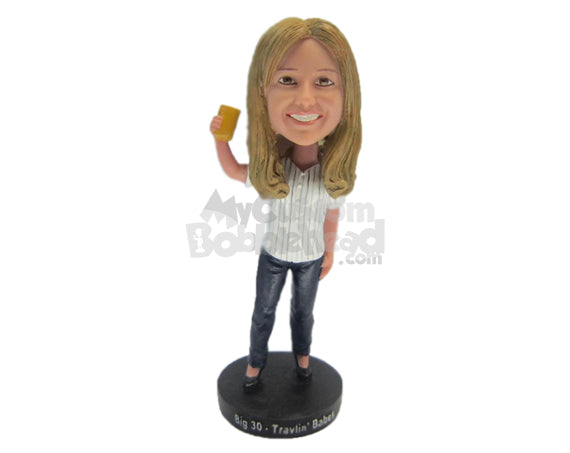 Custom Bobblehead Gorgeous Girl Wearing A Short-Sleeved Shirt And Jeans With High Heels - Leisure & Casual Casual Females Personalized Bobblehead & Cake Topper