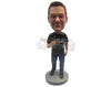 Custom Bobblehead Boy Wearing A T-Shirt, Jeans With Trendy Shoes - Leisure & Casual Casual Males Personalized Bobblehead & Cake Topper