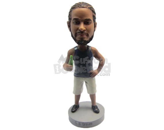 Custom Bobblehead Dude Wearing A Vest And Short Pant With Sneakers - Leisure & Casual Casual Males Personalized Bobblehead & Cake Topper