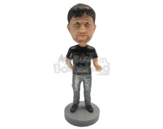 Custom Bobblehead Boy Wearing A Gorgeous T-Shirt And Jeans With Boots - Leisure & Casual Casual Males Personalized Bobblehead & Cake Topper