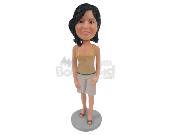 Custom Bobblehead Lovely Girl In Sleeveless Sparkling Top And Shorts - Leisure & Casual Casual Females Personalized Bobblehead & Cake Topper