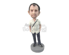 Custom Bobblehead Trendy Gentleman With Short Sleeved Shirt And Casual Pants With Sneakers - Leisure & Casual Casual Males Personalized Bobblehead & Cake Topper