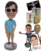 Custom Bobblehead Guy Wearing A T-Shirt And Short Pant With Sleepers - Leisure & Casual Casual Males Personalized Bobblehead & Cake Topper
